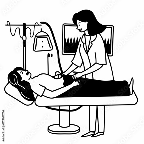 Medical Procedure Illustration Doctor Patient Equipment Screen.