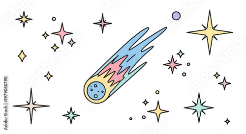 Comet with Smiling Face in Space.