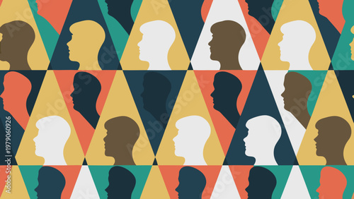 Φωτογραφία Abstract pattern featuring repeating profiles of human heads in varied tones