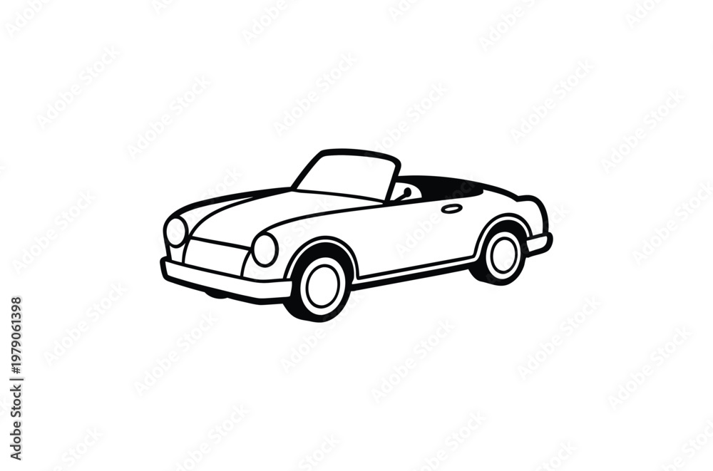 Fototapeta premium Simple black and white line drawing of a classic convertible sports car