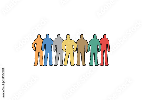 人型のシルエットが集合している様子を描いたカラフルな手描きイラスト