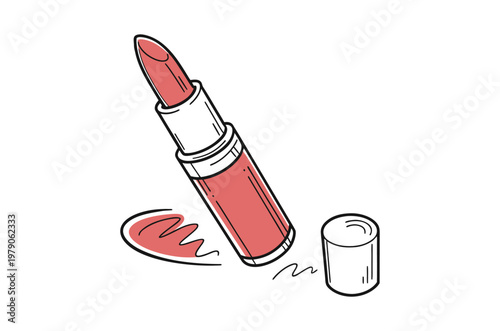 A simple illustration depicting a red lipstick and its cap