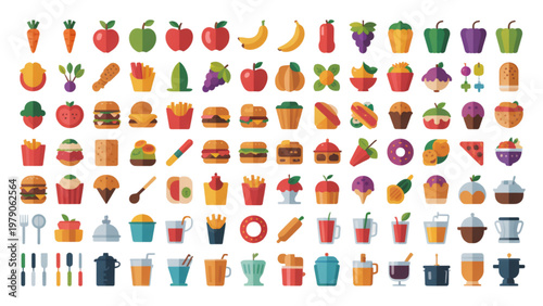 Colorful collection of various emoji icons representing different activities and objects Vector