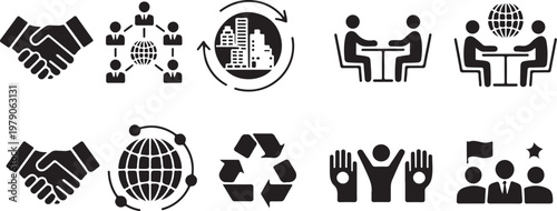 Business team management icons set, professional corporate networking, leadership partnership silhouettes and networking and Collaboration Set