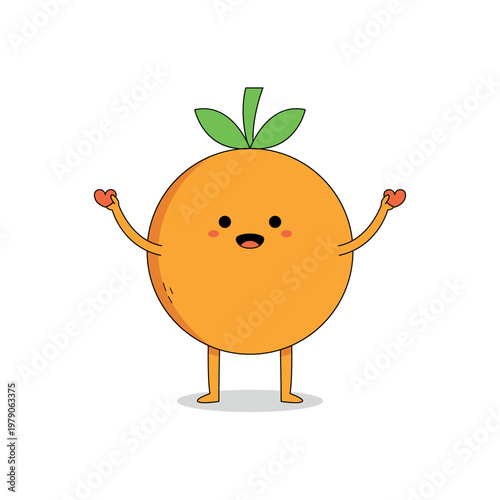 Cute orange fruit cartoon character spreading love doodle