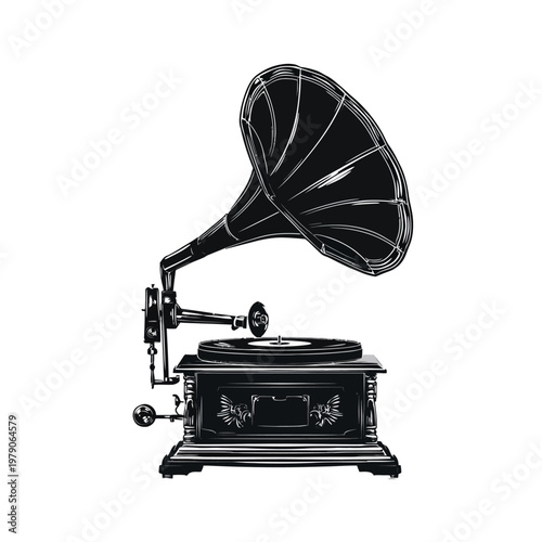 Vintage gramophone playing music in a cozy room