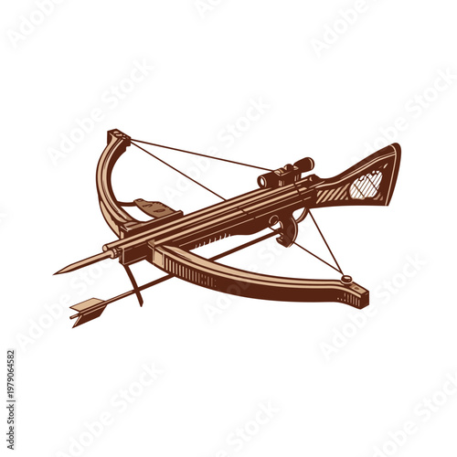 Vintage crossbow illustration with arrow ready to fire
