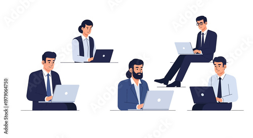 Dynamic business professionals collaborating remotely and efficiently leveraging digital tools, fostering productivity in a modern virtual workspace environment