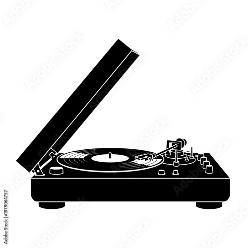 Vintage turntable playing vinyl record in studio