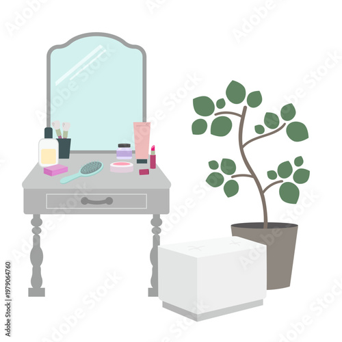 コスメとドレッサーのある空間 女性向けのシンプルインテリアイラスト