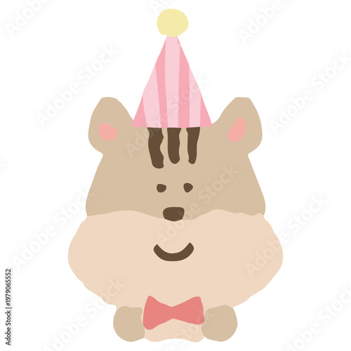 ふわふわパステルバースデー｜おめかししたリスのアイコン パーティー帽子 幼稚園・保育園向けイラスト