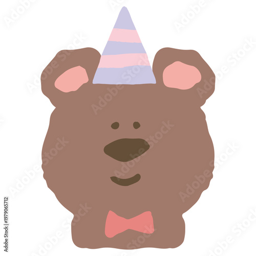 ふわふわパステルバースデー｜おめかししたクマのアイコン パーティー帽子 幼稚園・保育園向けイラスト