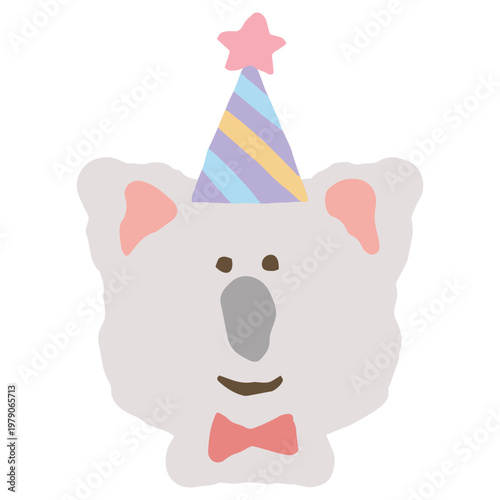 ふわふわパステルバースデー｜おめかししたコアラのアイコン パーティー帽子 幼稚園・保育園向けイラスト