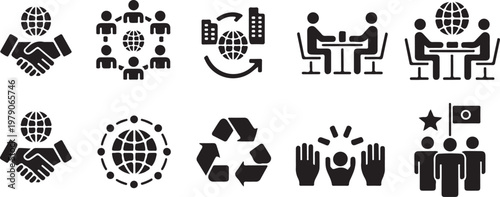 Business team management icons set, professional corporate networking, leadership partnership silhouettes and networking and Collaboration Set