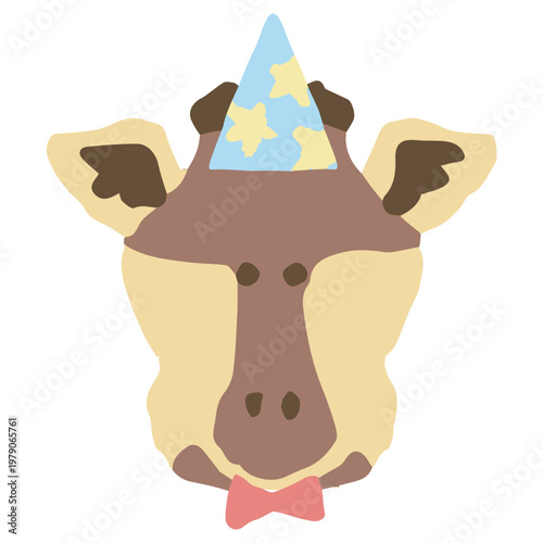 ふわふわパステルバースデー｜おめかししたキリンのアイコン パーティー帽子 幼稚園・保育園向けイラスト