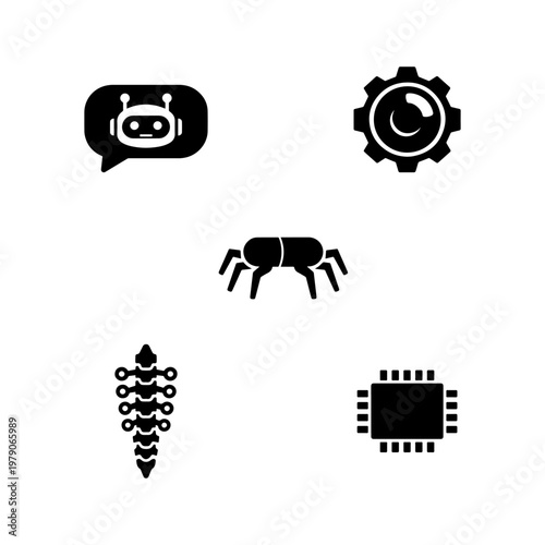 Robotics microchip icon set
Solid minimal icons for robotics automation chips and modern smart technology systems