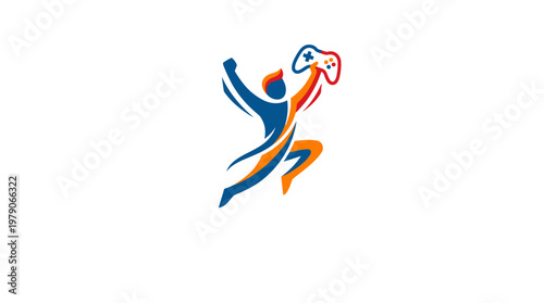 Abstract Gamer Celebrating Victory with Controller