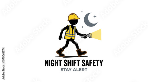 Night Shift Safety Icon Stick Figure with Flashlight