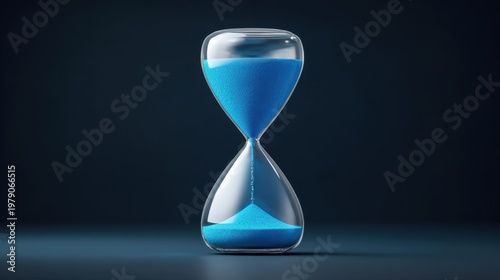 3D Render of a Glass Hourglass with Blue Sand in a Dark Environment