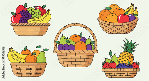 Foto Colorful fruit baskets with various fruits.