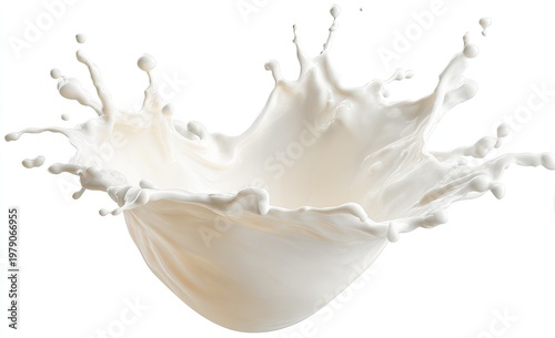 White liquid erupts upwards, creating a bowl-like shape, pristine against a bright backdrop