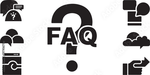 Frequently Asked Questions Icon Set in Black