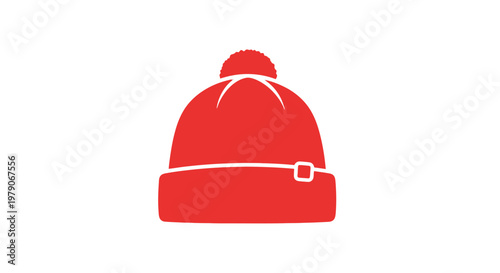 Red Beanie Hat with Buckle Illustration.