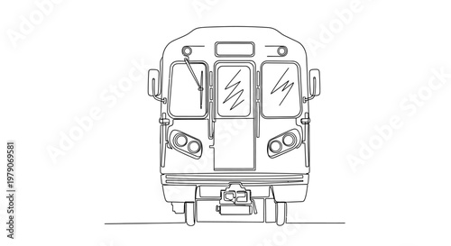 Front view sketch of a modern commuter train, clean outline on white background