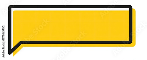 Yellow rectangle speech bubble outline on white background, black border and tail at the left