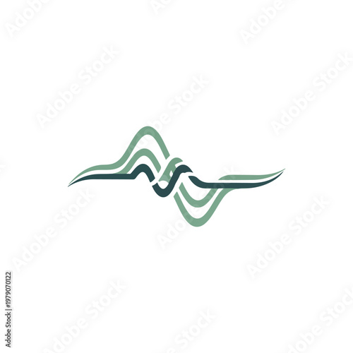 Abstract green wavy lines on white background, flowing and intertwining