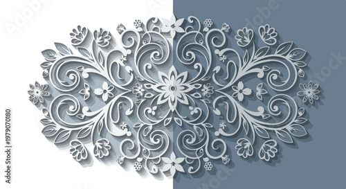 Elegant floral pattern on contrasting blue and white background