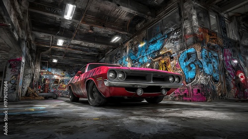 Classic 3D Plymouth Concept Car in Urban Graffiti Wallpaper Design