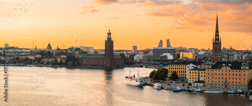 Photography Gamla Stan old city in Stockholm, Sweden views of orange and yellow homes