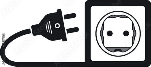 Electric plug and power socket icon illustration showing energy connection concept in simple flat vector style for web interface design