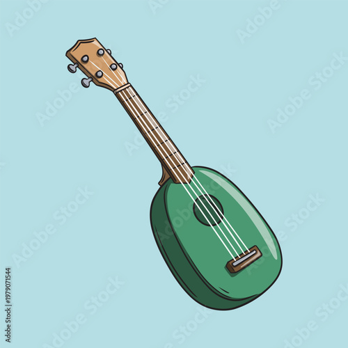 Cartoon Illustration of Green Ukulele
