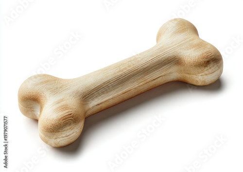 Lightly textured, beige, bone-shaped chew toy rests on a pure white background