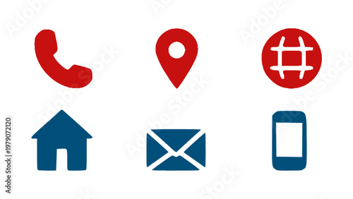 Essential contact icons including phone, email, location, and home symbols.