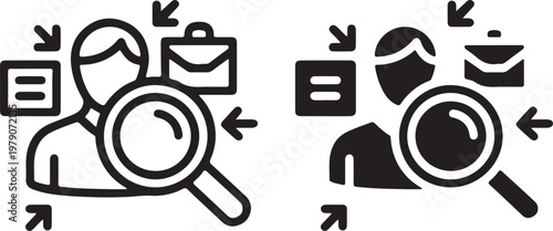 Recruitment outline and line art icon, on a pure white background