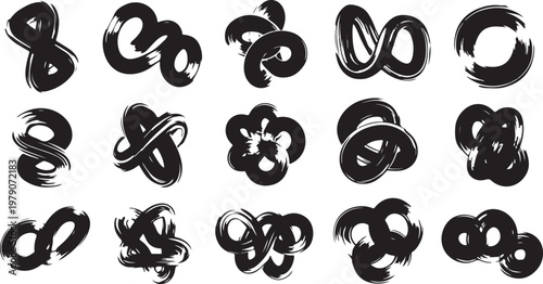 Black and white abstract shapes and swirls design elements