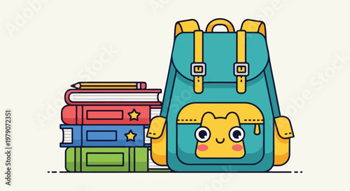 Colorful cartoon backpack with smiling face.