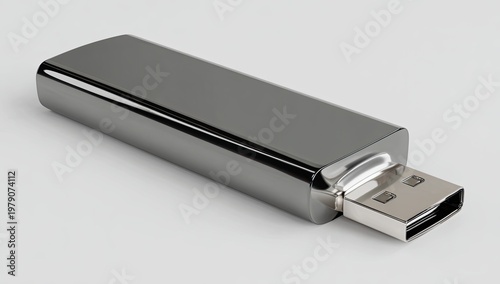 Sleek, metallic USB drive with polished finish, showcasing its connector