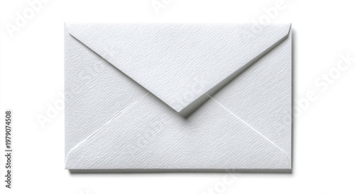 A crisp white envelope, angled slightly, lies on a white background