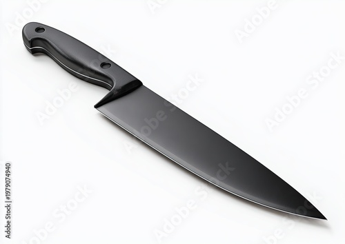 Sleek, modern kitchen knife with a black blade and handle against a white background