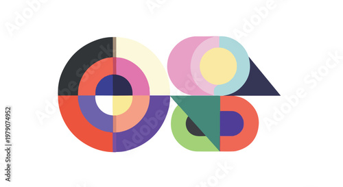 A colorful abstract composition of interconnected shapes