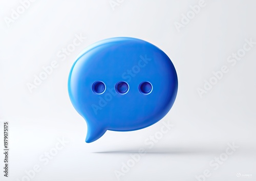 Glossy blue speech bubble with three dots, symbolizing communication