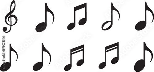 Black music notes on a white background illustration
