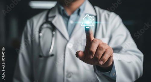 Doctor interacting with futuristic medical interface healthcare technology concept