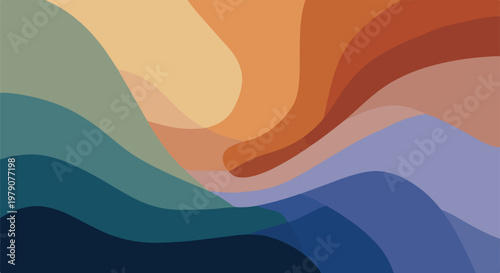 Abstract wavy shapes in various colors, flowing and blending together