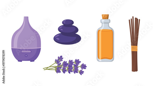 Aromatherapy & Spa Wellness Kit: Diffuser, Essential Oil, Lavender, Hot Stones, Incense Sticks