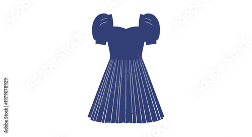 Blue Puff Sleeve Dress with Pleated Skirt.